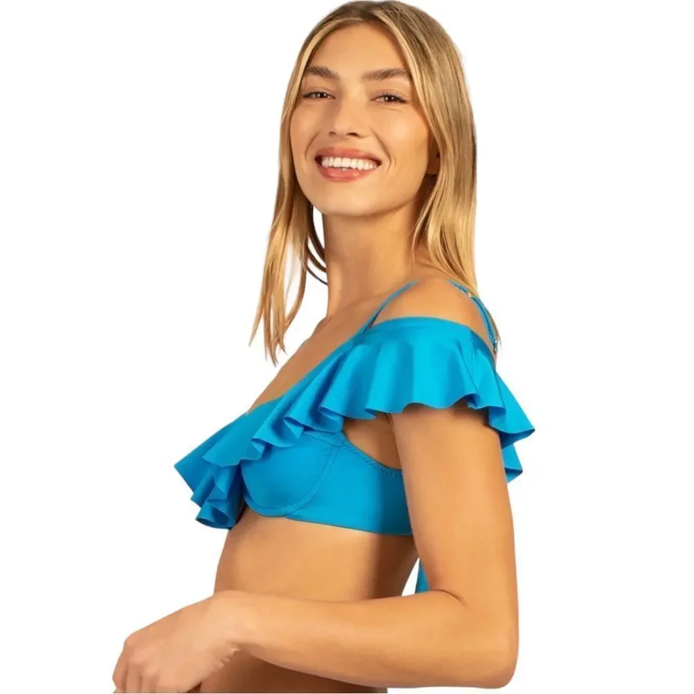 Trina Turk 3 Piece Bikini With REVERSIBLE High Waist Bottom Ruffle Top